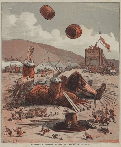 Gulliver exhibiting before the court of Lilliput by after Hablot Knight Browne