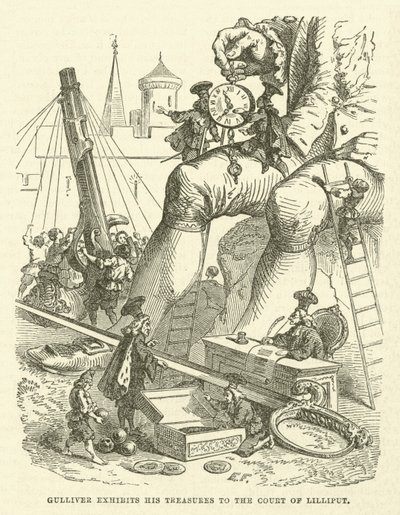 Gulliver Exhibits His Treasures to the Court of Lilliput by after Hablot Knight Browne