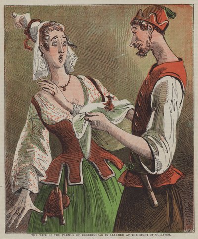 The wife of the farmer of Brobdingnag is alarmed at the sight of Gulliver by after Hablot Knight Browne