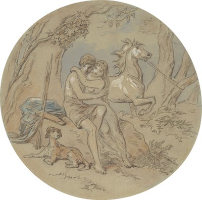 One of eighteen designs for a series of plates illustrating Venus and Adonis by Hablot Knight Browne