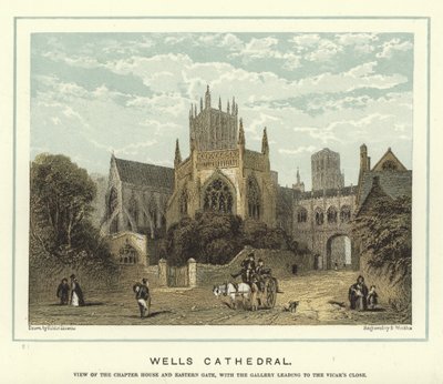 Wells Cathedral, view of the chapter house and eastern gate, with the gallery leading to the Vicar