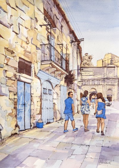 Threesome in Blue, Valletta, Malta, c.2024 by Hadley Rampton