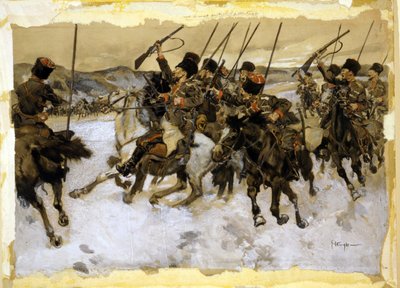 Russian Cossacks attacking a baggage train by Hand George Wright