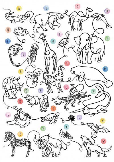 Animal Alphabet Line Art by Hanna Lee Tidd