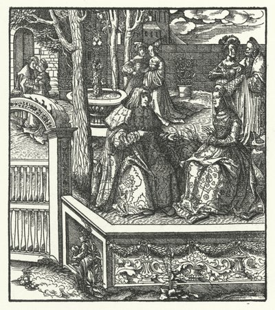 Archduke Maximilian of Austria and his wife, Mary of Burgundy, teaching each other their respective languages by Hans (after) Burgkmair