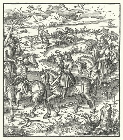 Archduke Maximilian of Austria Hunting Herons by Hans (after) Burgkmair