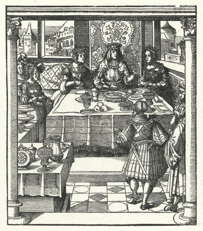 Archduke Maximilian of Austria visiting his future wife, Mary of Burgundy, and her mother, Isabella of Bourbon by Hans (after) Burgkmair