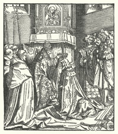 Pope Nicholas V crowning Frederick III Holy Roman Emperor in Rome by Hans (after) Burgkmair