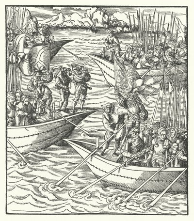 Ships Carrying German and French Soldiers off Leghorn, Italy by Hans (after) Burgkmair