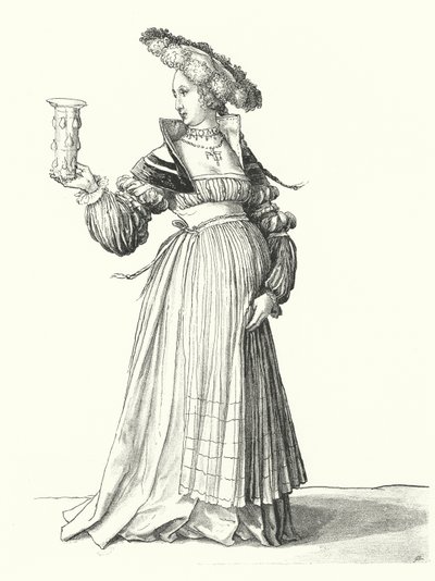 Costume of a woman of Basel (engraving) by Hans (after) Holbein the Younger