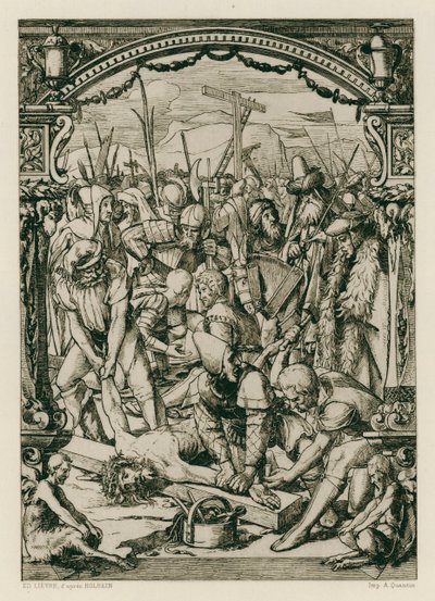 Jesus Christ, Nailed to the Cross (engraving) by Hans (after) Holbein the Younger