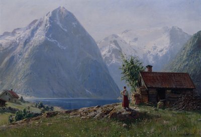 Girl in a Fjord Landscape by Hans Andreas Dahl