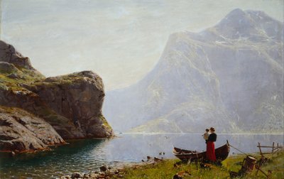 Woman and Child by the Fjord Bank by Hans Andreas Dahl