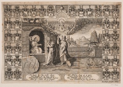 Title Page for Funeral Sermon over Ida Langs Depicting Christ as Gardener and Mary Magdalene by Hans Andreas Greys