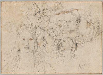 Studies of Heads (recto); Studies of a Male Figure (verso) by Hans Baldung Grien