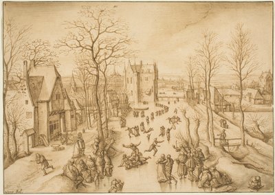 Winter Landscape with Skaters by Hans Bol
