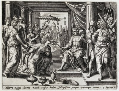 Solomon Receives the Queen of Sheba by Hans Collaert (I) (attributed to)