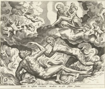 Lazarus in Heaven and the Rich Man in Hell (The History of Lazarus and the Rich Man) by Hans Collaert (I) (possibly)