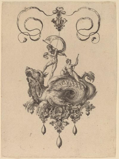 Design for a Pendant with a Sea-Monster Carrying Thetis and a Man with a Sail by Hans Collaert the Elder