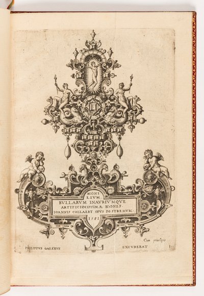 Plate 1, Title page from a suite of ten, entitled Designs for Necklaces, Pendants and Earrings of the Highest Skill, the Final Work by Joannis Collaert by Hans Collaert the Elder