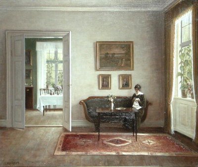 Interior with Seated Figure by Hans Hilsoe