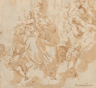 The Virgin and Child seated on clouds, surrounded by putti by Hans I or Johann Rottenhammer