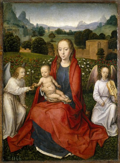 Virgin and child and two angels by Hans Memling