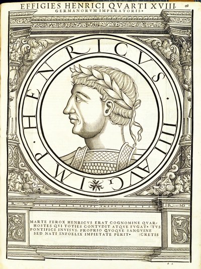 Henricus IIII, illustration from Imperatorum Romanorum Omnium Orientalium et Occidentalium Verissimae Imagines ex Antiquis Numismatis by Hans Rudolf Manuel Deutsch