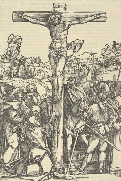 The Crucifixion, from Der beschlossen gart des rosenkranzes marie, 1505 by Hans Schäufelein the Elder