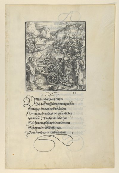 Unfalo Endangering Theuerdanck, Causing the Explosion of Three Cannons, from Theuerdanck by Hans Schäufelein the Elder
