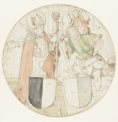 Saints Christopher and Erasmus, Each with a Coat of Arms by Hans Sebald Beham (possibly)