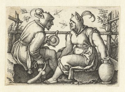Jester with phallus and female jester by Hans Sebald Beham