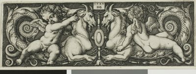 Ornament with Two Genii Riding Chimerical Beasts by Hans Sebald Beham