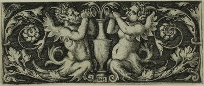 Ornament with Two Tritons, from Four Vignettes by Hans Sebald Beham