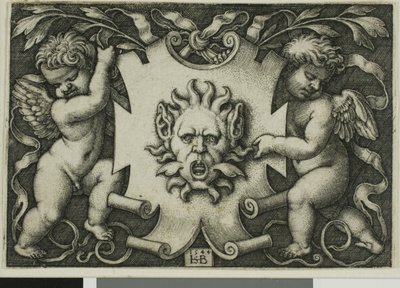 Ornament with a Mask Held by Two Genii by Hans Sebald Beham