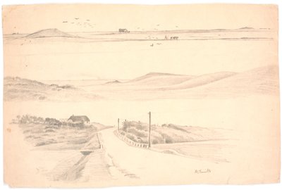 Study Sheet with Three Landscapes from Jutland. Top: Landscape with Plowed Field; Middle: Landscape with High Hills; Bottom: Landscape with House and Road by Hans Smidth