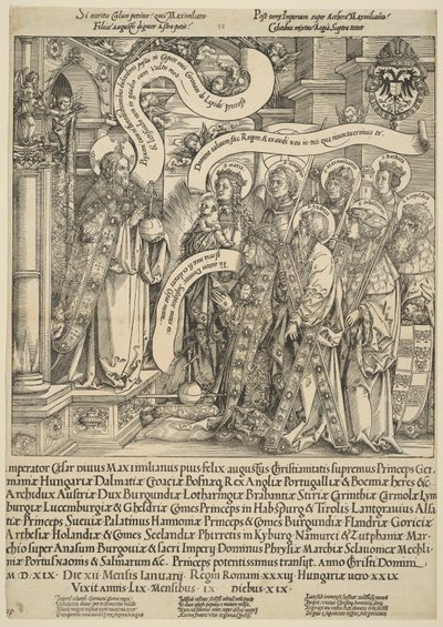 The Emperor Maximilian Presented to Christ by His Patron Saints by Hans Springinklee