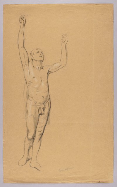 Male Nude with Raised Arms by Hans Thoma