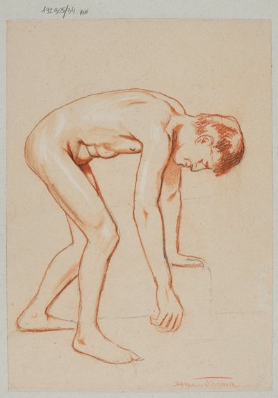 Nude of a Young Man Leaning Forward, Shown in Profile by Hans Thoma