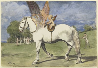 Cherub on Pegasus by Hans Thoma