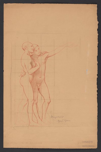Two Naked Embracing Youths by Hans Thoma