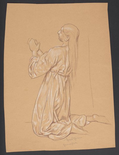 Kneeling Mary Magdalene, (verso: Contour Repetition of the Same Composition) by Hans Thoma