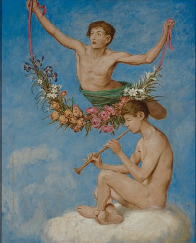 May (Two Young Genii with Flowers) by Hans Thoma
