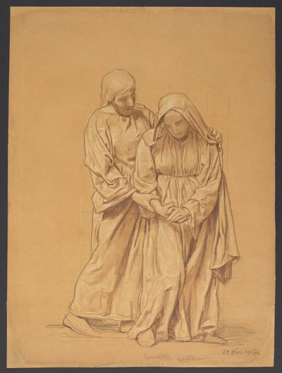 Mary with St. John the Evangelist, verso: Contour Repetition of the Same Composition by Hans Thoma