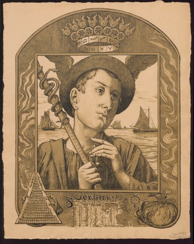 "Mercury Year Ruler". Mercury as Ruler of the Year. Designs for "Eternal Calendar in Pictures", Part II, 1901 by Hans Thoma