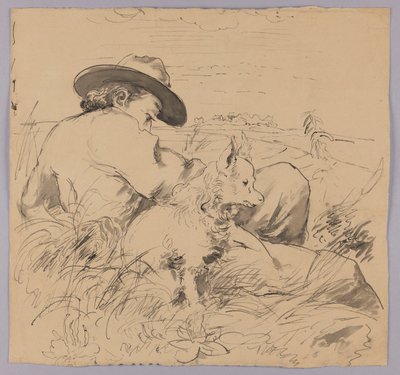 Man Lying in Grass with Dog by Hans Thoma