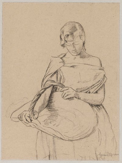 Young woman with a basket by Hans Thoma