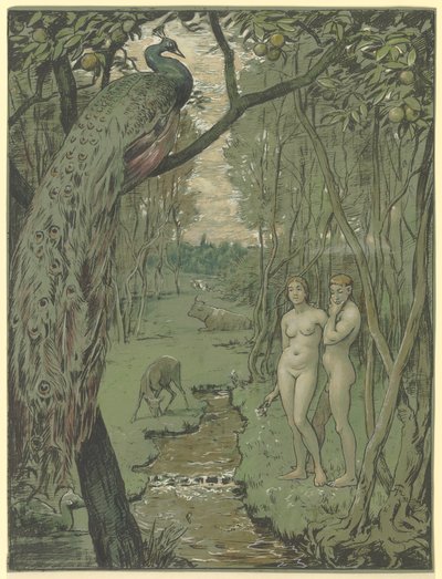 Paradise with Peacock by Hans Thoma