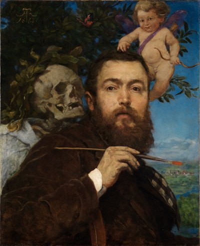 Self-Portrait with Cupid and Death by Hans Thoma