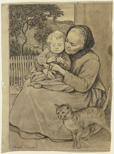 Seated Old Woman with Child by Hans Thoma